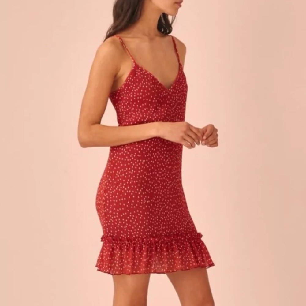 The Fifth Label sz M (6) Cherry Red Polka Dot Loose Fit Dress